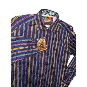 Robert Graham Geometric Striped Colorful Long Sleeve‎ Men's M Flip Cuff